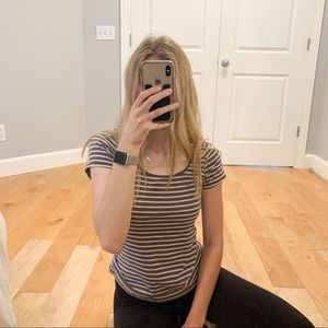 Boden Scoop Neck Striped Tee